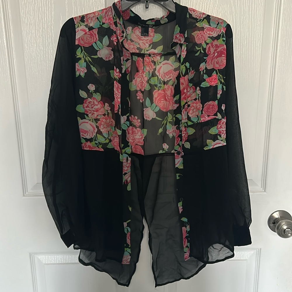 Floral Mesh Button Down Top